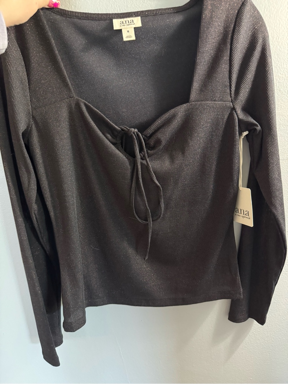 jcpenney a.n.a Black Long-Sleeve Tie-Front Top